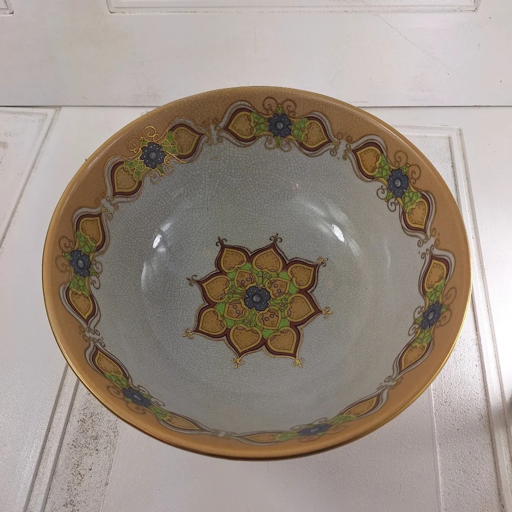 Vintage Large Asian Chinoiserie Style Decorative Crackle Bowl 10"